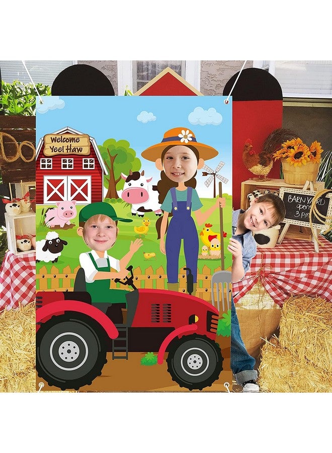 Haooryx Farm Animals Photo Door Banner Large Satin Fabric Photo Booth Props Backdrop Face In Hole Background Banner Decor Barnyard Animals Theme Birthday Party Decorations Supplies Party Game For Kids - Image 1