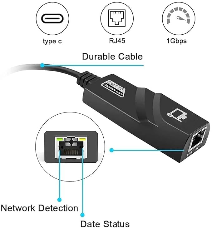 VYAR Type C to RJ45 Ethernet LAN Adapter, Up to 1000 Mbps, for Windows/Mac/Linux - Image 3