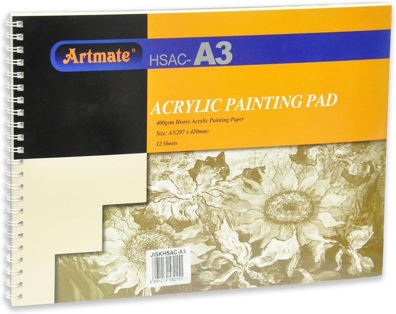 ARTMATE Acrylic Painting Pad, A3 Size (297x420mm), 400gsm Heavyweight Paper, 12 Sheets - Image 1