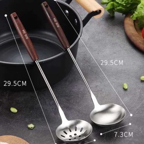 Mockery Hollow Out Colander Strainer Metal Perforated Ladle Skimmer Stainless Steel Thickening Mini Handle Kitchen Cooking Utensils for Hotpot, 11 Inch - Image 4