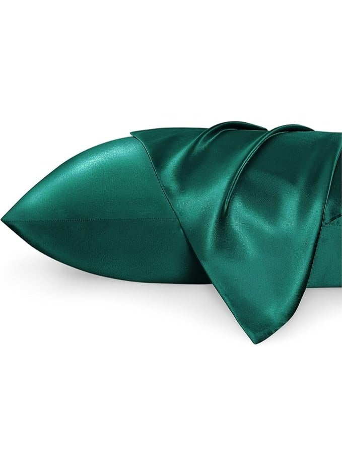 2 عبوة أكياس مخدة فاخرة من حرير التوت، 25 من الحرير الساتان المنسوج من الحرير المومي، مغلف بإغلاق بلون واحد لا يسبب الحساسية، يغسل يدوياً فقط، مصمم للشعر والبشرة، 120-140 جم - Image 1