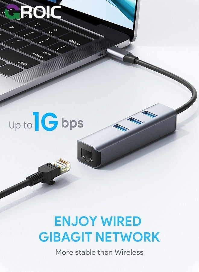 GROIC USB C Ethernet Adapter, Hub with 3 3.0 & RJ45 Gigabit,Thunderbolt-4 OTG Network Multiport Dongle for MacBook Pro Air,iMac,iPad,Surface,XPS,Chromebook,Samsung Galaxy S23 Tab S8 - Image 3