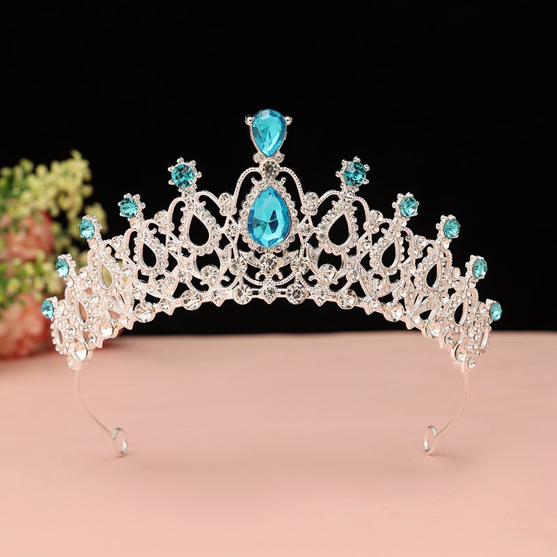 Mori Crown Headwear Birthday Super Fairy 18-year-old Adult Ceremony Princess Best Friend Gift Crown Photo Crown Premium silver Lake Blue] 