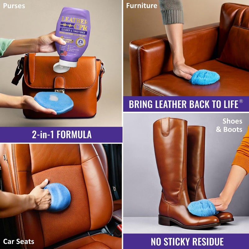 Leather CPR منظف ومرطب الجلد CPR 18 أونصة - ينظف ويرطب ويستعيد ويحمي الأثاث الجلدي، حقائب اليد، مقاعد السيارة، الداخلية، السترات، الأحذية، المحافظ، الأحذية، الأريكة، السروج، معدات الخيل والمزيد - Image 5