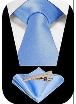 Tezzgelsin Men's Satin Tie Handkerchief and Silver Steel Tie Clip Set  - Image 2