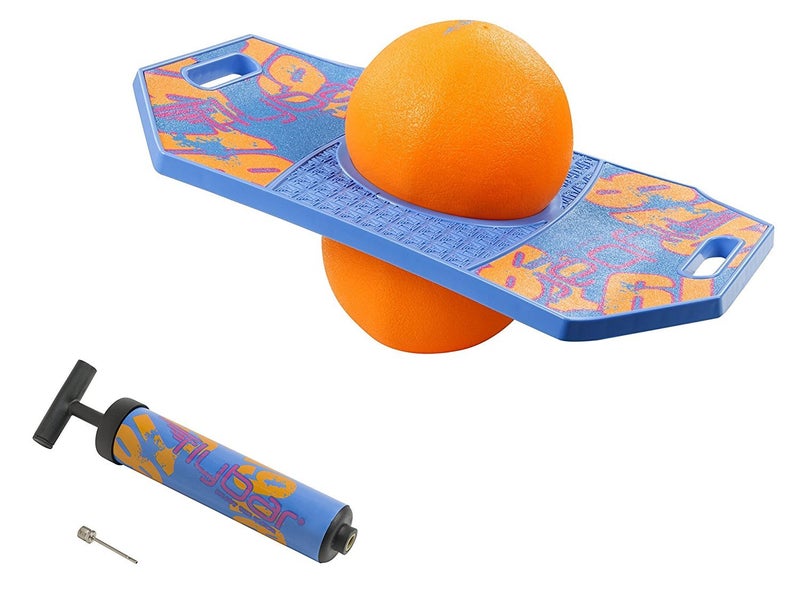 Flybar Pogo Trick Ball for Kids Trick Bounce Board for Boys and Girls Ages 6 Up to 160 lbs Includes Pump Easy to Carry Handle Durable Plastic Deck Indoor Outdoor Toy Pogo Jumper Blue Dawn 2 - Image 1