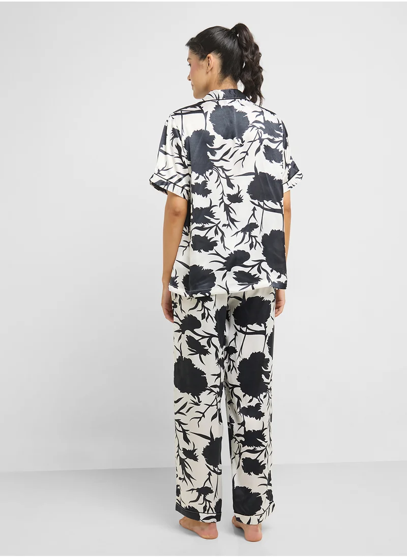 Ginger Satin Floral Print Shirt & Pyjama Set