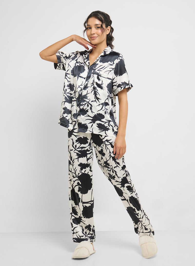Ginger Satin Floral Print Shirt & Pyjama Set  - Image 5
