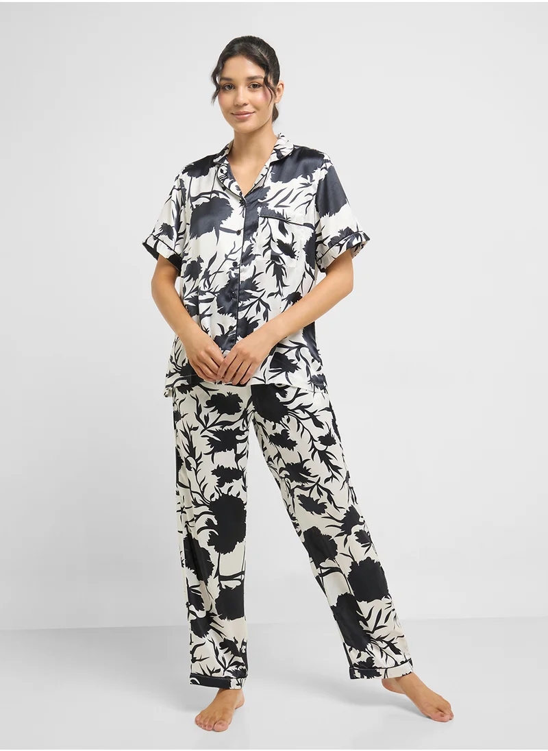 Ginger Satin Floral Print Shirt & Pyjama Set