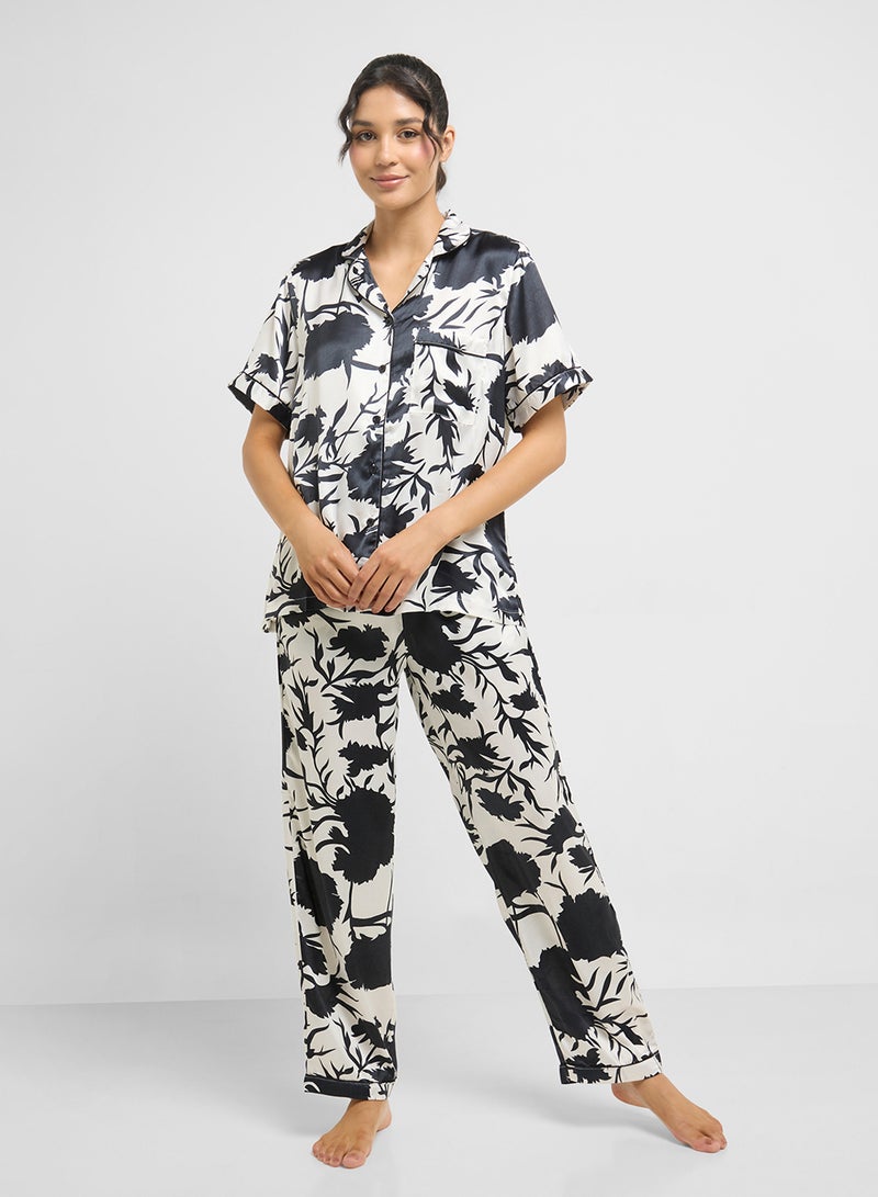 Ginger Satin Floral Print Shirt & Pyjama Set  - Image 1