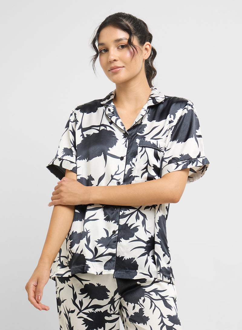 Ginger Satin Floral Print Shirt & Pyjama Set  - Image 3