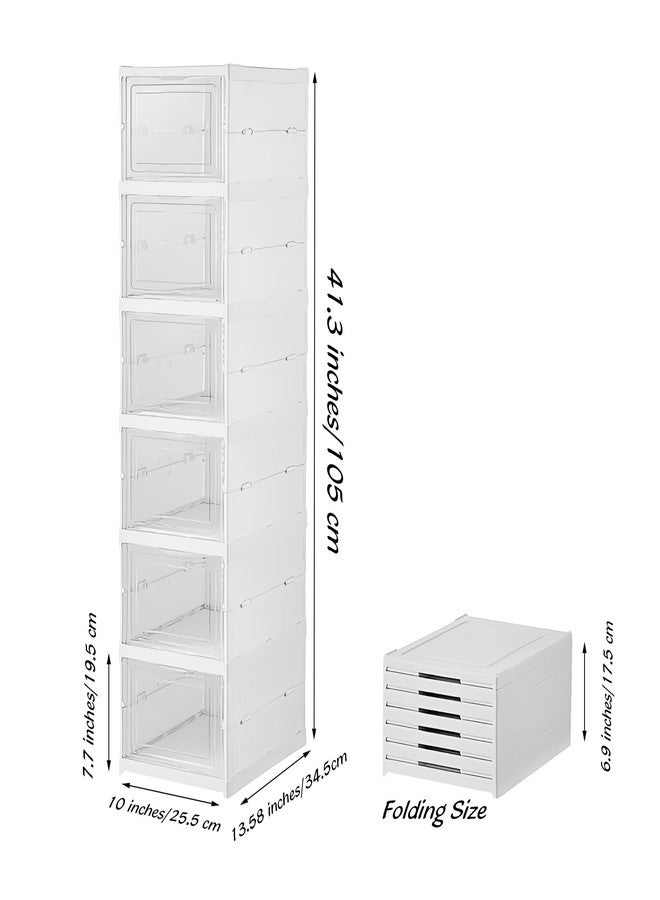 FUYUN Plastic Shoe Organizer - Stackable and Foldable 6-Tier Shoe Boxes for Closet, Clear and Space-Saving Sneaker Containers, No Assembly Required - Image 2