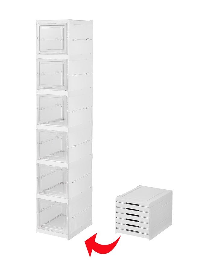 FUYUN Plastic Shoe Organizer - Stackable and Foldable 6-Tier Shoe Boxes for Closet, Clear and Space-Saving Sneaker Containers, No Assembly Required - Image 1