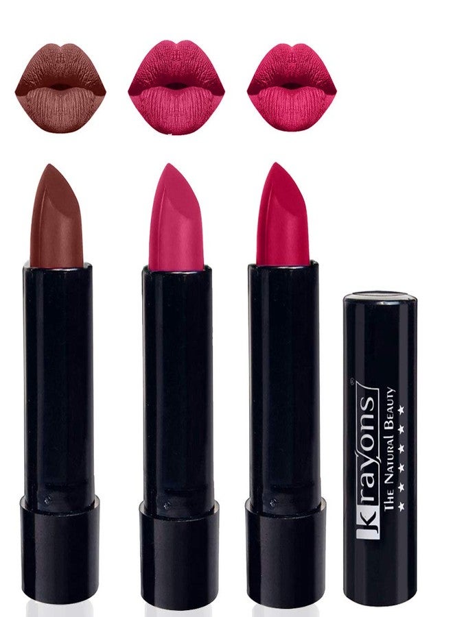 Krayons Cute Pop Matte Lipstick, Waterproof, Smudgeproof, Brick Tone, Angel Pink, Pink Lips, 3.5gm Each (Pack of 3) - Image 2