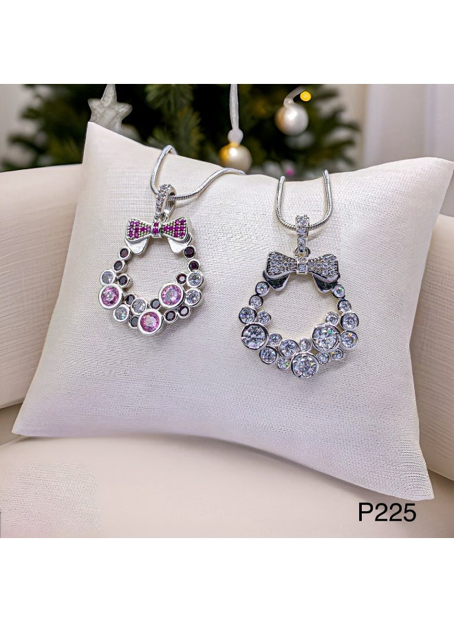 3Diamonds 3DIAMONDS Platinum-Plated Wreath Pendant Necklace – Crystal Bow Design (Random Color Delivery) 