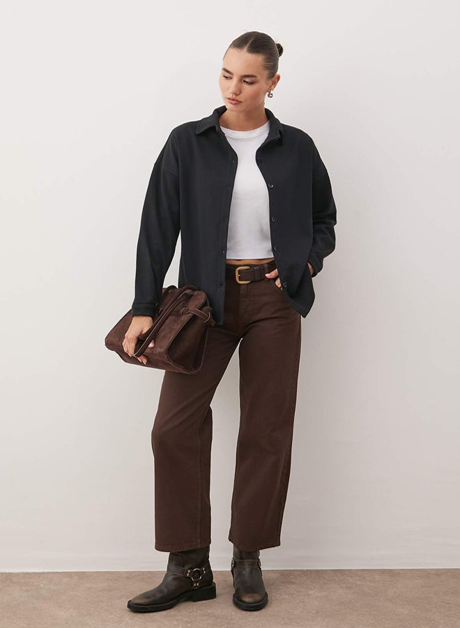 trendyol Black Thessaloniki Polo Neck Buttoned Oversize Shirt - Image 2