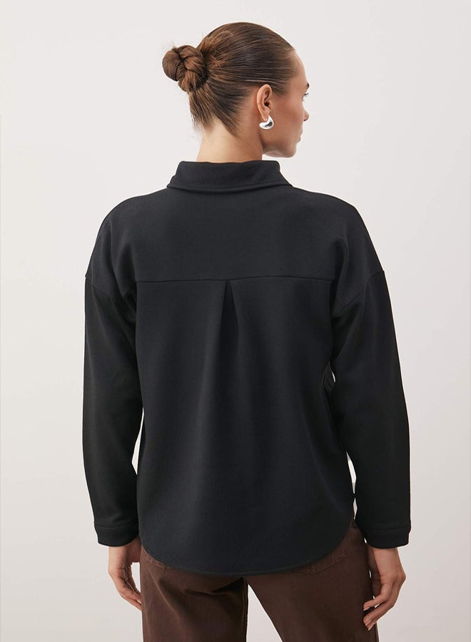 trendyol Black Thessaloniki Polo Neck Buttoned Oversize Shirt - Image 4