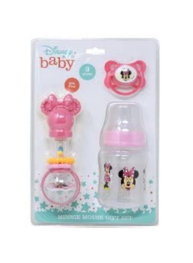 Cudlie Disney Baby Girl Minnie Mouse Bottle, Rattle & Pacifer Set