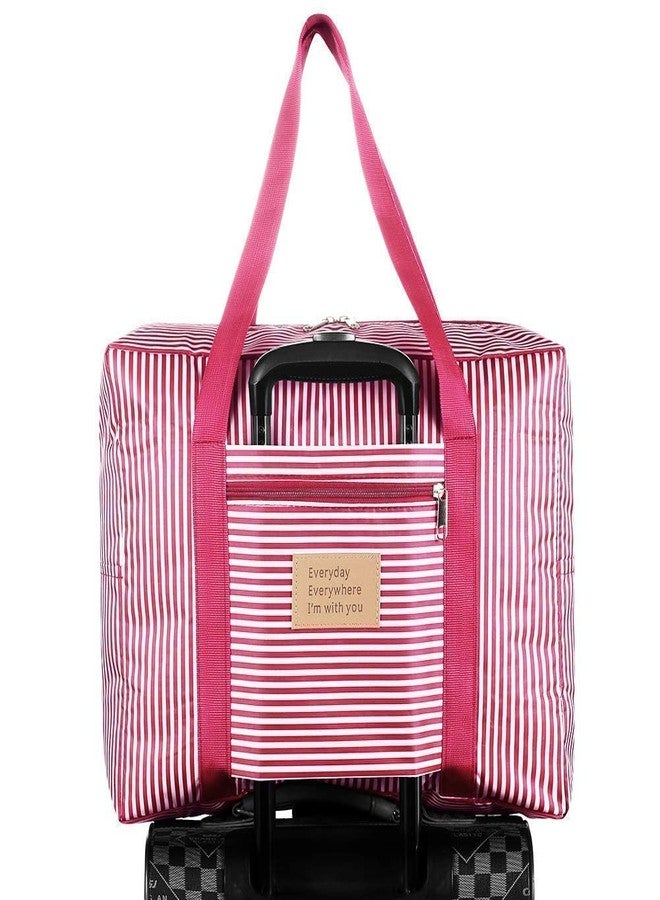 TOCINGO Carry-Ons Folding Flight Bag Travel Duffel Bag Foldable Travel Luggage Bag Shopping Bag Luggage Organizer Storage (Pink Strip) - Image 1