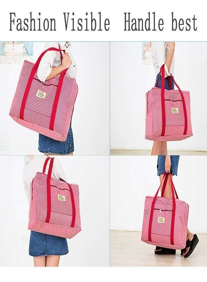 TOCINGO Carry-Ons Folding Flight Bag Travel Duffel Bag Foldable Travel Luggage Bag Shopping Bag Luggage Organizer Storage (Pink Strip) - Image 5