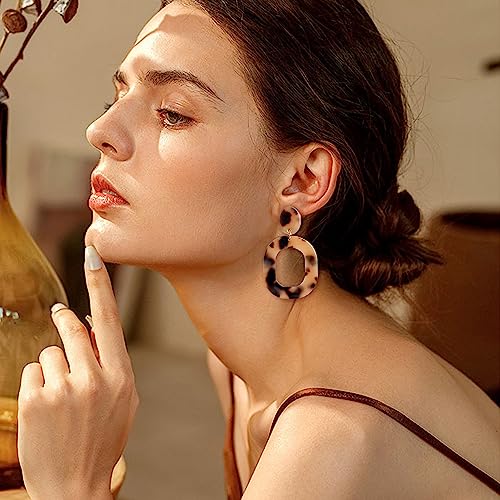JeryWe 9 Pairs Clip on Earrings for Women Fashion Rattan Acrylic Tassel Drop Dangle Earrings Set Lightweight Geometric Statement Bohemian Clip Earrings for Non Piercied Pink - Image 5