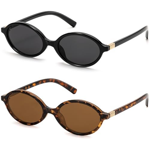 ViewJoy Retro Oval Sunglasses for Women Vintage 90s Y2K Trendy Designer Sun Glasses 2Pack - Image 1