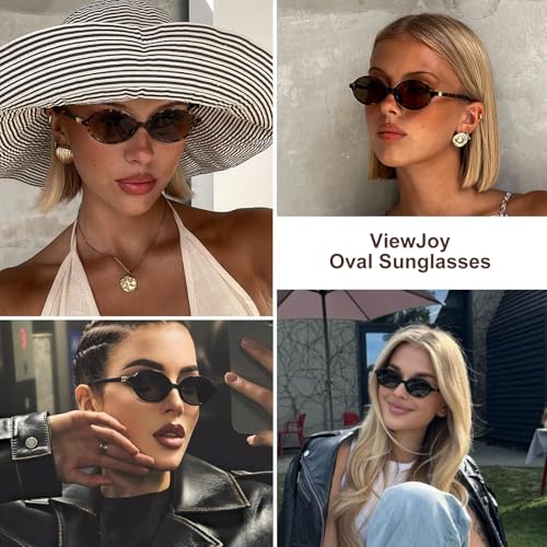 ViewJoy Retro Oval Sunglasses for Women Vintage 90s Y2K Trendy Designer Sun Glasses 2Pack - Image 2