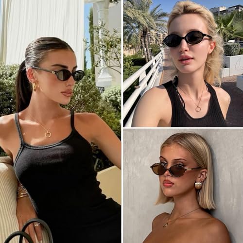 ViewJoy Retro Oval Sunglasses for Women Vintage 90s Y2K Trendy Designer Sun Glasses 2Pack - Image 4