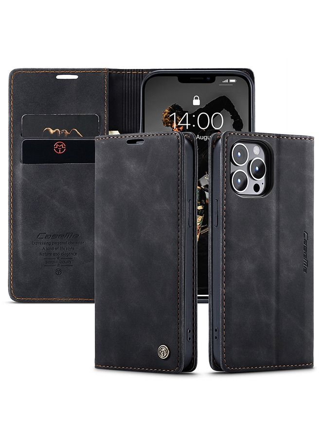 CaseMe Retro Wear-resistant And Drop Resistant Portable Card Wallet Leather Flip Stand Phone Case, Suitable For iPhone 15 Phone Case Black - Image 2