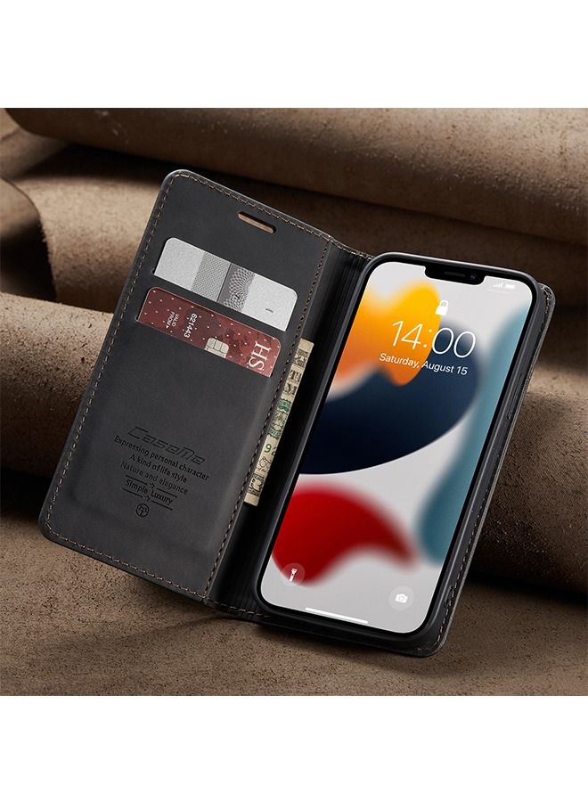 CaseMe Retro Wear-resistant And Drop Resistant Portable Card Wallet Leather Flip Stand Phone Case, Suitable For iPhone 15 Phone Case Black - Image 4