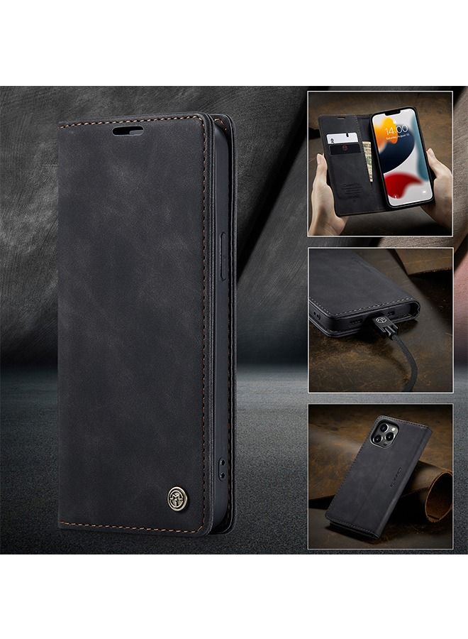 CaseMe Retro Wear-resistant And Drop Resistant Portable Card Wallet Leather Flip Stand Phone Case, Suitable For iPhone 15 Phone Case Black - Image 3
