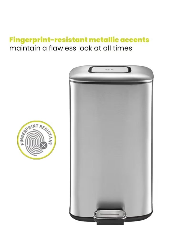 EKO Regent Series Pedal Trash Can | Brushed Stainless Steel | Soft-Close Lid | Fingerprint-Resistant | Kitchen Garbage Bin for Home & Office | 32L | Metallic Grey - Image 4