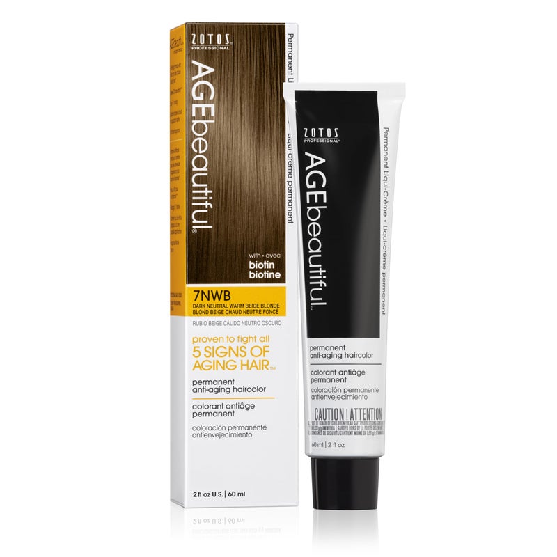 AGE beautiful Permanent Hair Color Dye Liqui Creme | 100% Gray Coverage | Anti-Aging Haircolor | Biotin for Thicker, Fuller Hair | Professional Salon Coloring | 7NWB Dark Neutral Warm Beige Blonde - Image 1