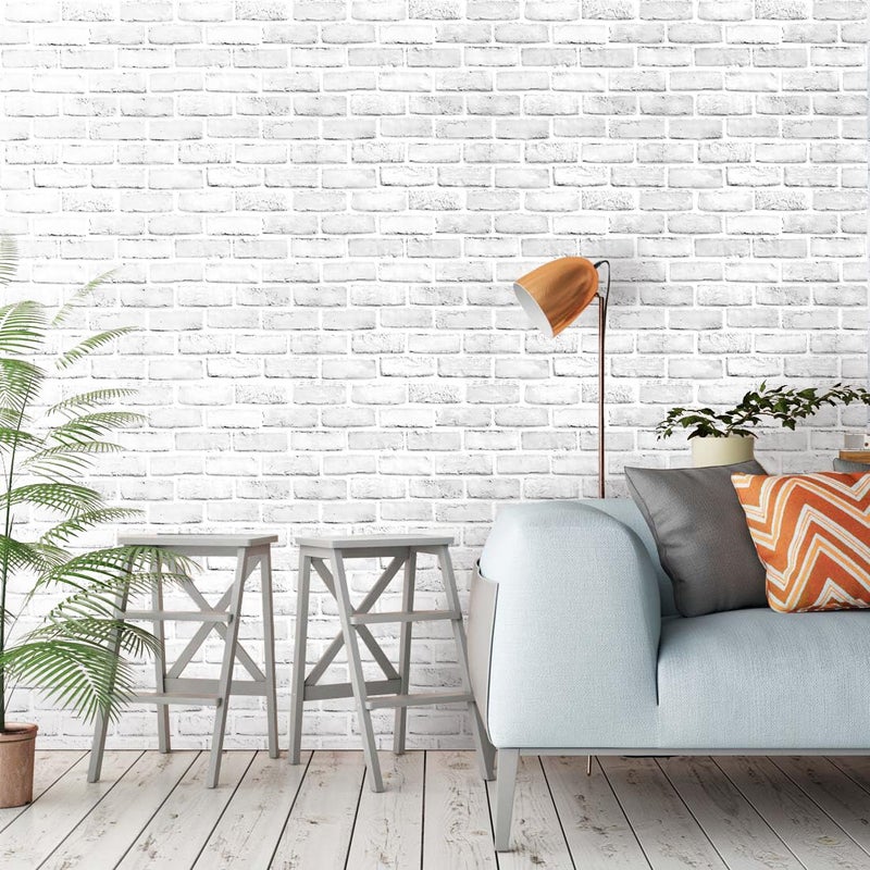 Hopeak White Brick Wallpaper Peel and Stick Wallpaper Waterproof and Removable Good for Home Decoration and Furniture Renovation 17.5 x 118 Inches - Image 3
