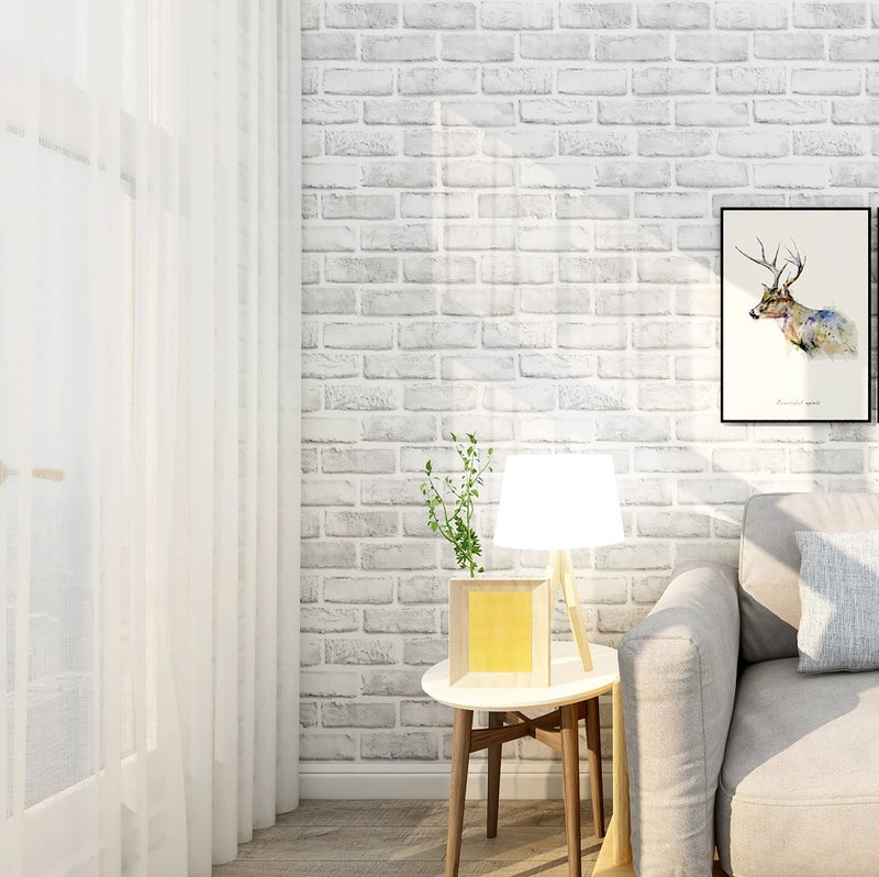 Hopeak White Brick Wallpaper Peel and Stick Wallpaper Waterproof and Removable Good for Home Decoration and Furniture Renovation 17.5 x 118 Inches - Image 4