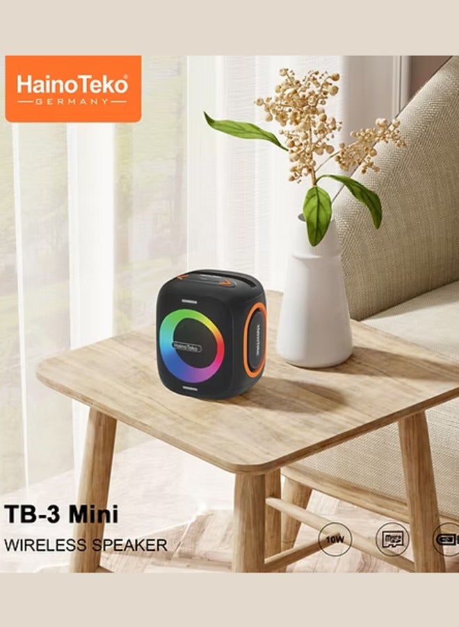 Haino Teko Haino Teko Germany  TB-3 Mini Portable Wireless Bluetooth Speaker With Hifi Sound Quality Button Control and RGB Lighting (Black) - Image 2