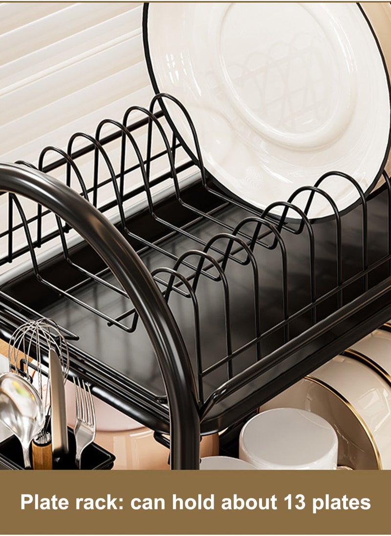 LOOPITYS Dish Drying Rack For Kitchen Counter|2 Tier Iron Art Dish Rack|Dinnerware Drainer Organizer Space Saving Kitchen Storage  - Image 4