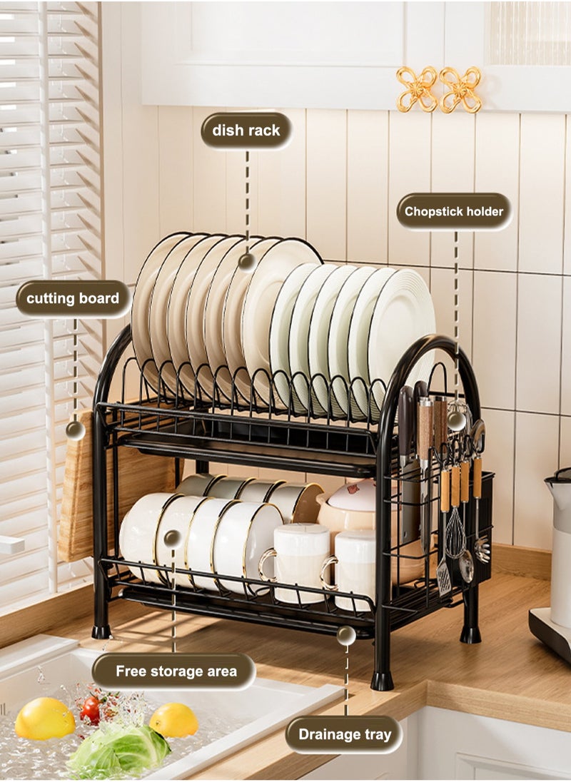 LOOPITYS Dish Drying Rack For Kitchen Counter|2 Tier Iron Art Dish Rack|Dinnerware Drainer Organizer Space Saving Kitchen Storage  - Image 3