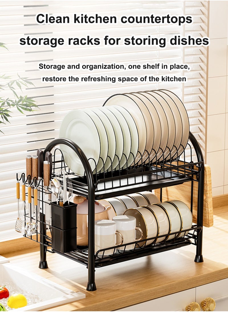 LOOPITYS Dish Drying Rack For Kitchen Counter|2 Tier Iron Art Dish Rack|Dinnerware Drainer Organizer Space Saving Kitchen Storage  - Image 2