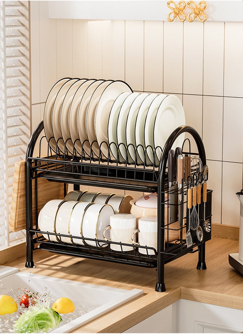 LOOPITYS Dish Drying Rack For Kitchen Counter|2 Tier Iron Art Dish Rack|Dinnerware Drainer Organizer Space Saving Kitchen Storage  - Image 1
