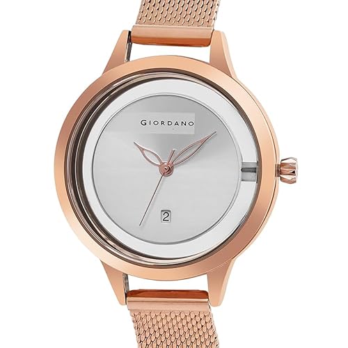 Giordano Analog Watch for Women with See Through Elegant Dial with Stainless Steel Strap|Round Shape Fashion Wrist Watch for Ladies|Girls to Compliment Your Look GD-60010 - Image 3