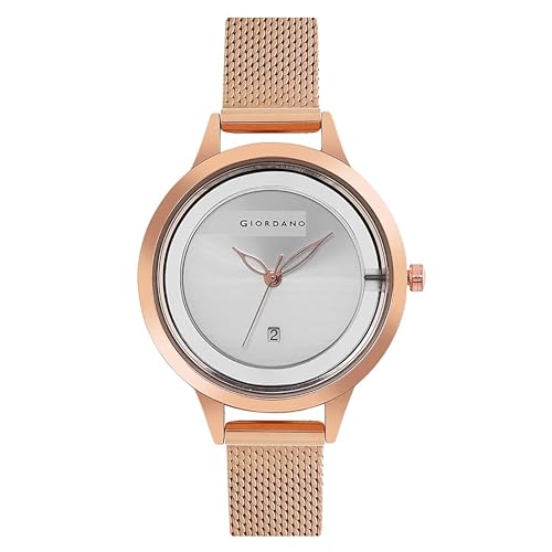 Giordano Analog Watch for Women with See Through Elegant Dial with Stainless Steel Strap|Round Shape Fashion Wrist Watch for Ladies|Girls to Compliment Your Look GD-60010 - Image 1