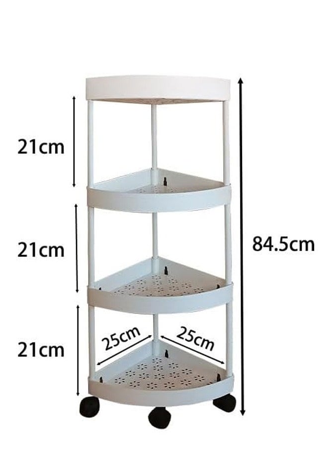 HQ-GAMING 4-Tier Storage Cart, Triangle Corner Shelf Rack, Utility Rolling Cart Kitchen Storage Organizer, Mobile Shelving Unit Cart with Wheels for Bathroom, Laundry, Living Room (White)  - Image 2
