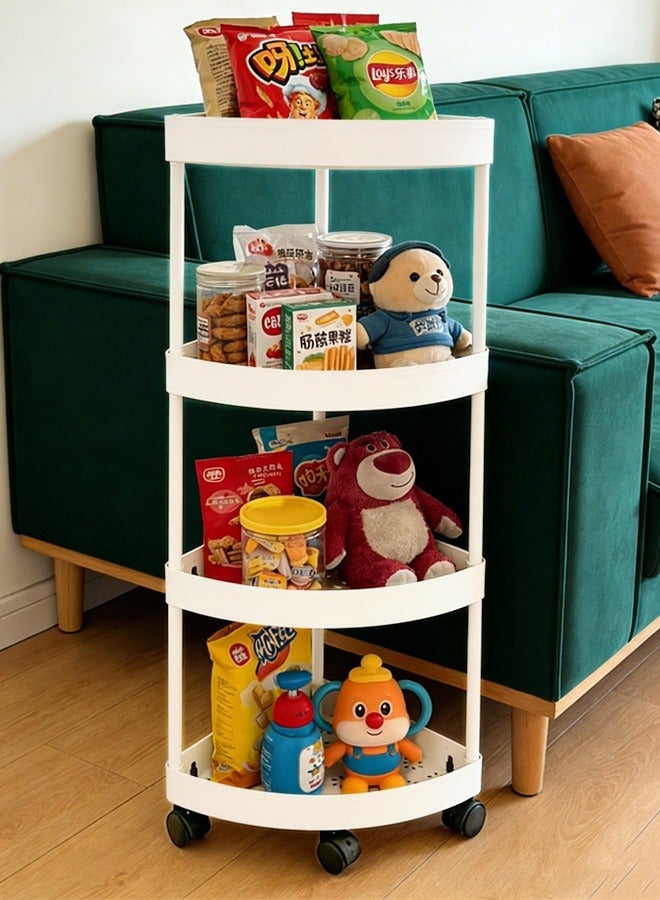 إتش كيو جيمنغ عربة تخزين من 4 طبقات، رف رف زاوية مثلث، منظم تخزين المطبخ، عربة وحدة رفوف متنقلة بعجلات للحمام والغسيل وغرفة المعيشة (أبيض) - Image 1