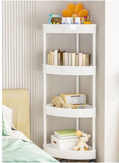 HQ-GAMING 4-Tier Storage Cart, Triangle Corner Shelf Rack, Utility Rolling Cart Kitchen Storage Organizer, Mobile Shelving Unit Cart with Wheels for Bathroom, Laundry, Living Room (White)  - Image 1