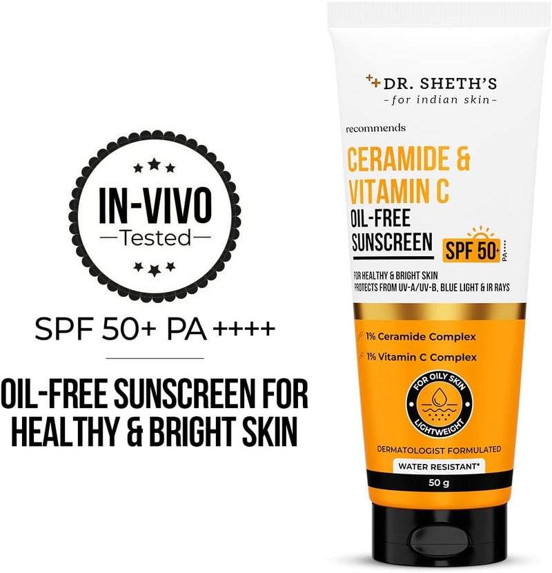 Dr. Sheth's CERAMIDE & VITAMIN C OIL FREE SUNSCREEN 50 GRAM - Image 2