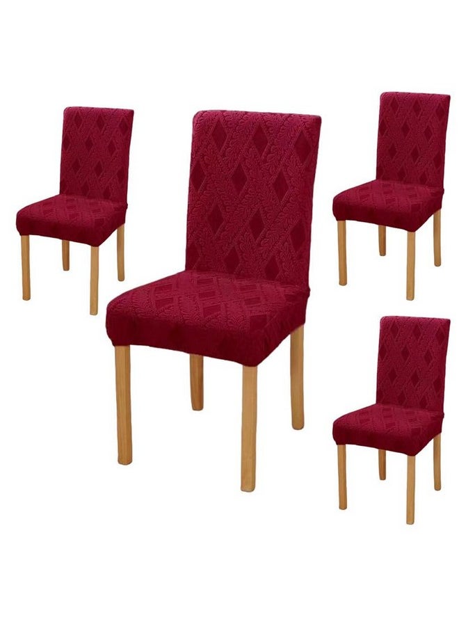 Styleys Styleys Elastic Chair Cover Stretch Removable Washable Short Jacquard Dining Chair Cover Protector Seat Slipcover (Pack of 4, Red, JCMC40)  - Image 1