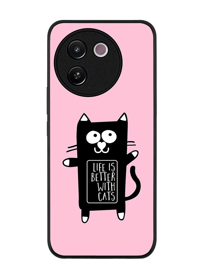 Stylizedd Rugged Black edge case for Vivo V30e, Slim fit Soft Case Flexible Rubber Edges Anti Drop TPU Gel Thin Cover -  Life is better with cats  - Image 1