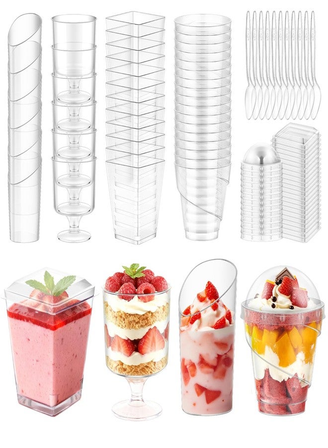 ALEXPRE 380 Pack Dessert Cups with Lids and Spoons 5 oz | Serves 150 | Mini Plastic Small Cake Fruit Disposable Round Cups for Yogurt Parfait Pudding Mousse - Image 1