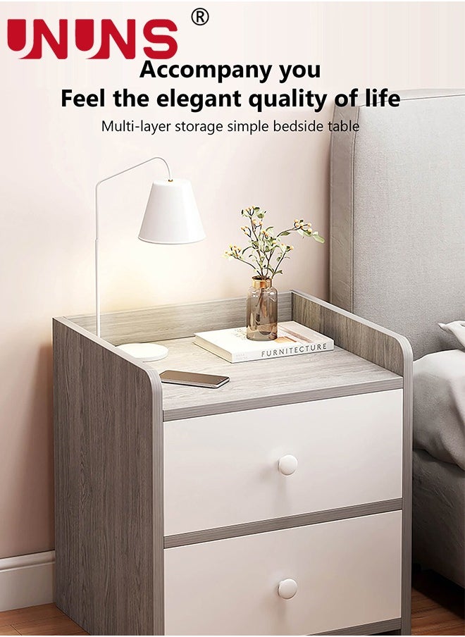 UNUNS Beside Table Nightstand,Sturdy Wood Nightstand With Storage Drawer And Shelf,Modern End Table Bedside Table For Bedroom,Dorm,Small Spaces,Gray  - Image 2